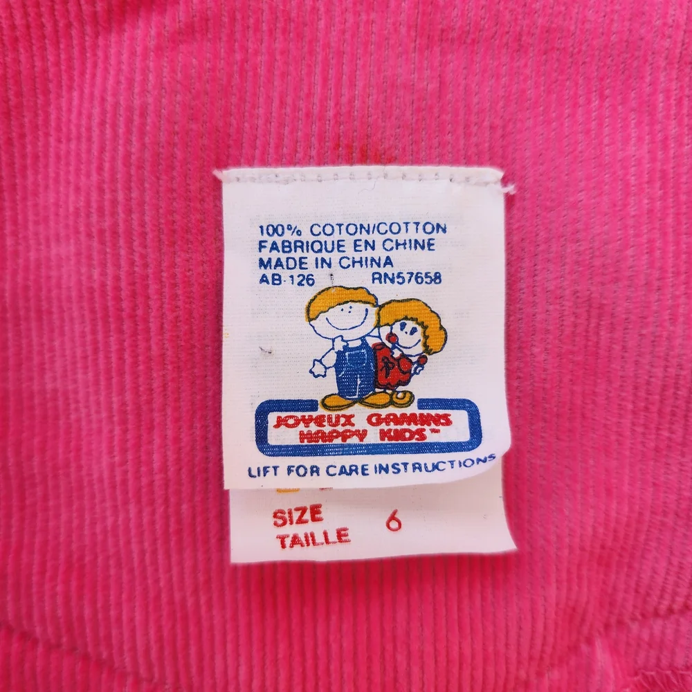 Vintage Joyeux Gamins Happy Kids Pink Corduroy Candy Embroided Dress,‎ Sz 6